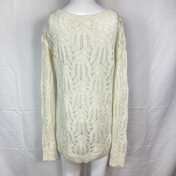 Decree Sweater Womens Sz M Cream Ivory Open Knit Long Sleeve Pullover - Picture 4 of 8